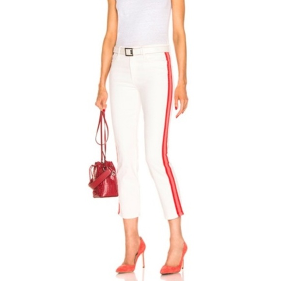 mother jeans with red stripe
